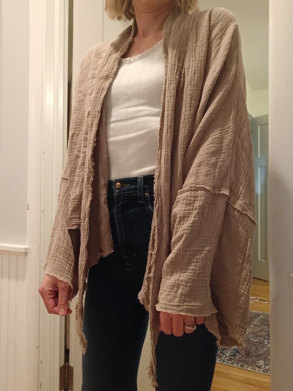 Lightweight Taupe Open-Front Gauze Cardigans